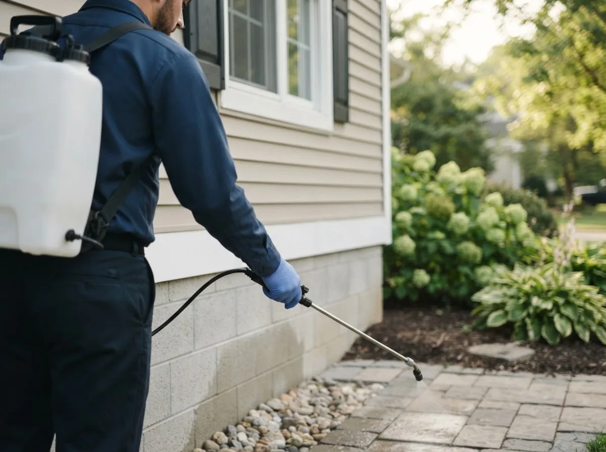 Pest control technician inspecting a home in Hart, MI